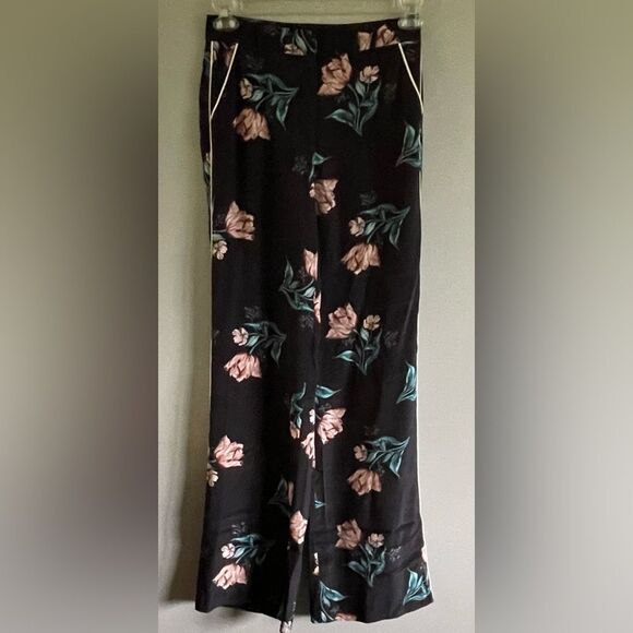 NICHOLAS Black Floral Silk Pants Size 2 - Picture 1 of 8